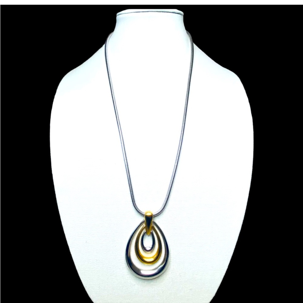 Vintage Crown Trifari Teardrop Gold & Silver Tone Drop Necklace